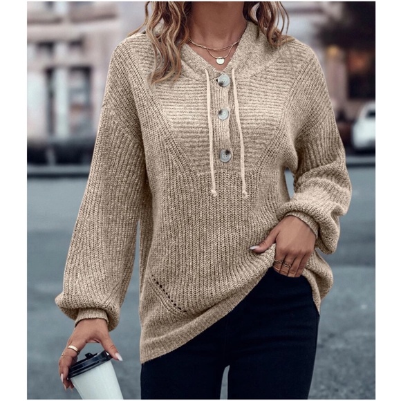 Cozy Button Hoodie Oversized Sweater Top - Picture 8 of 10